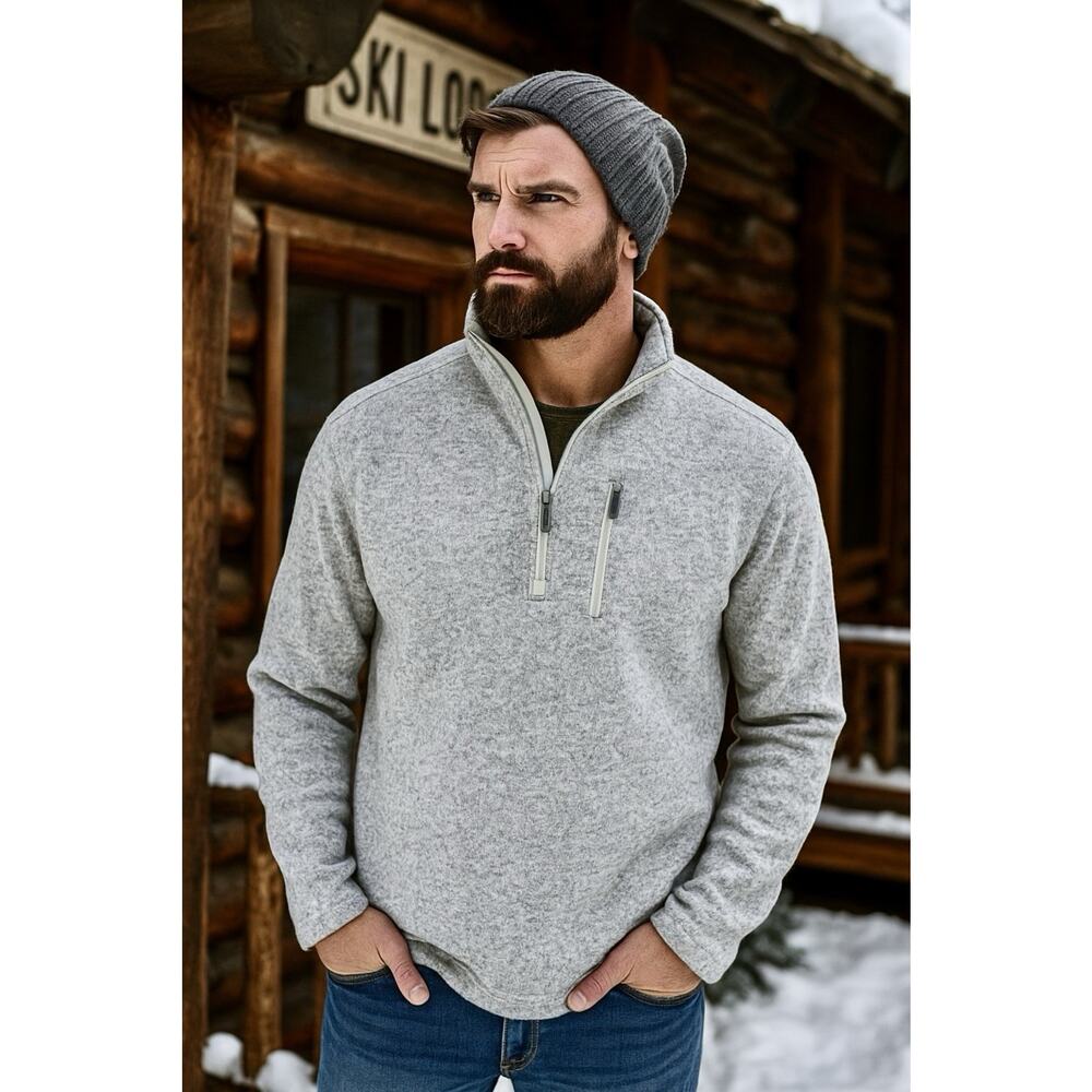 Woolrich Sweater Pullover Mens L Large Long Sleeve Gray 1/4 Zip Quarter Pocket